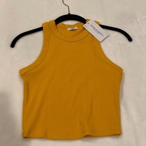 Briavia Bridgewater Ribbed Mustard Yellow Crop Top